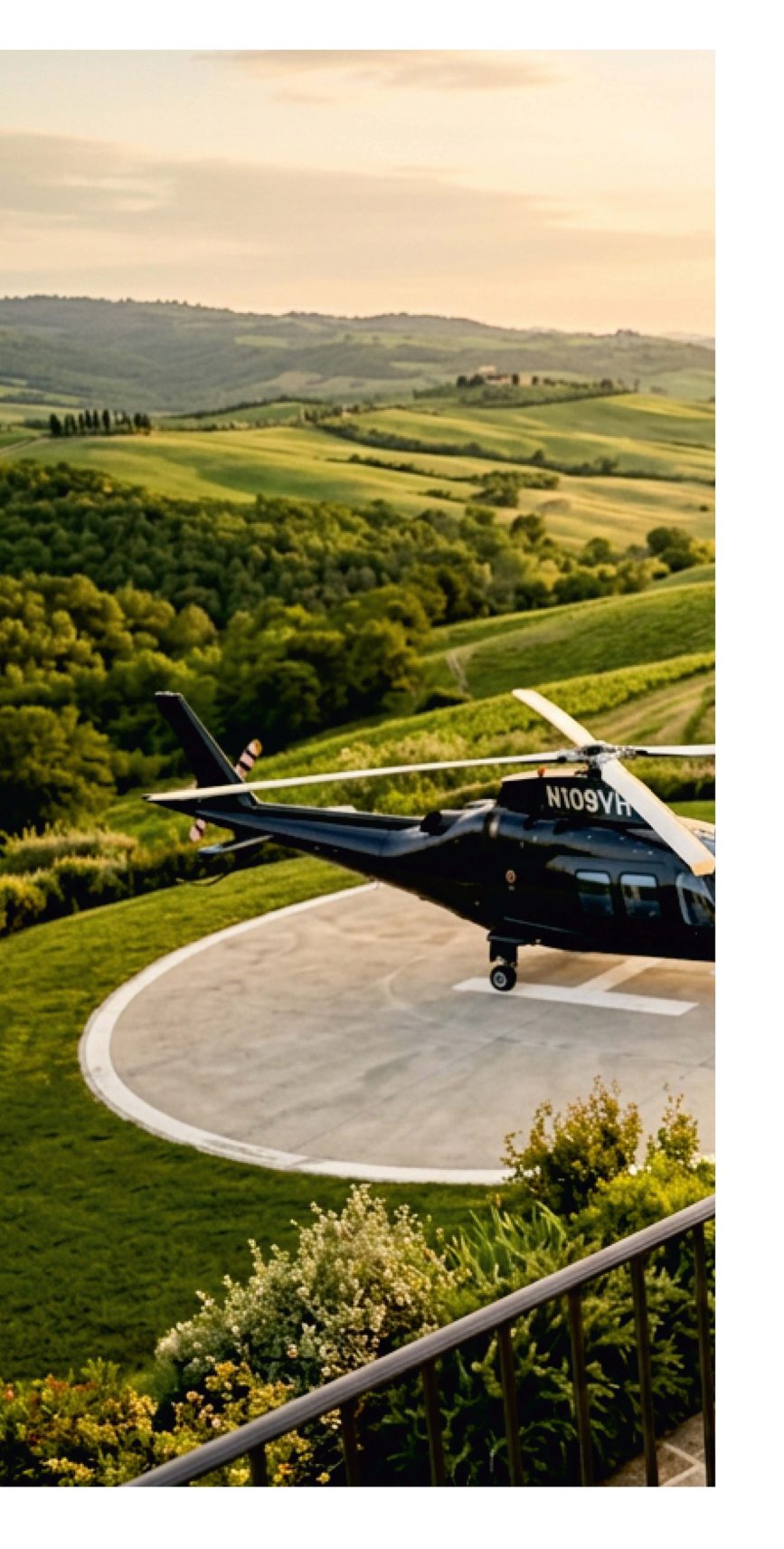 A private community helipad overlooking the hills