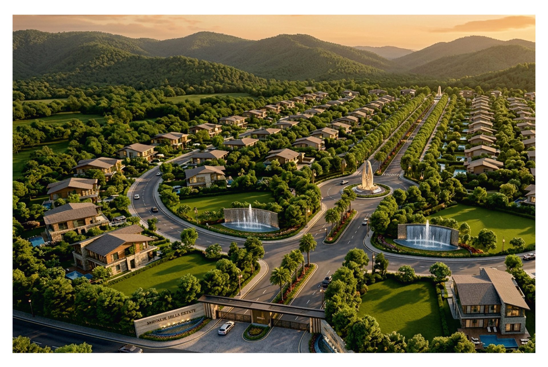 The Lincoln Hills estate at dusk, set against the foothills of the Shivaliks