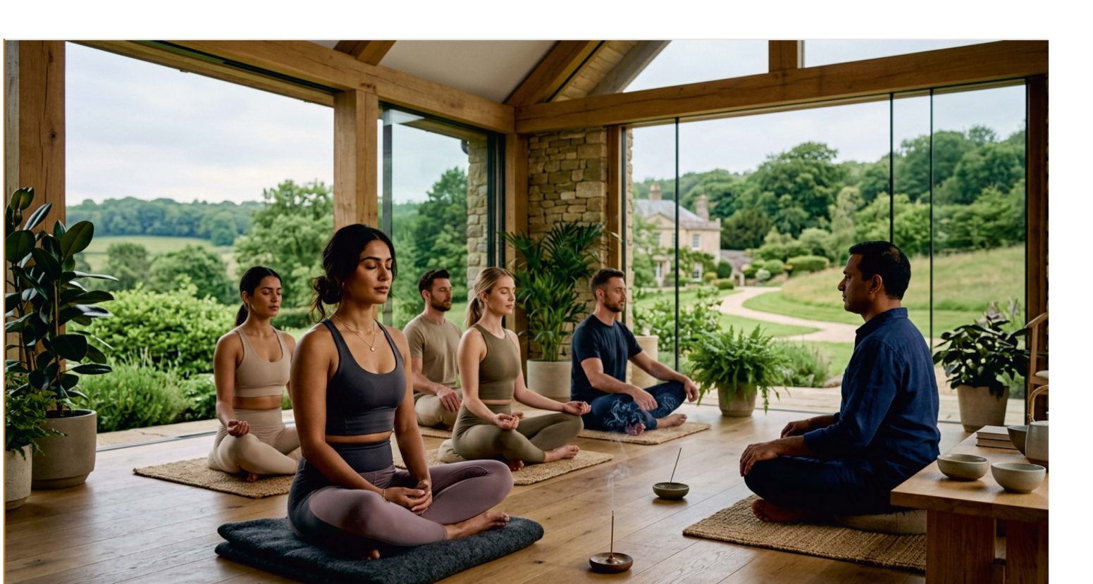A meditation and yoga space at Lincoln Hills with views of the countryside