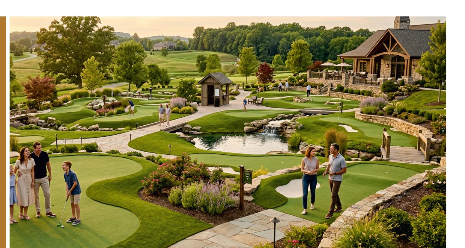 A landscaped mini-golf arena