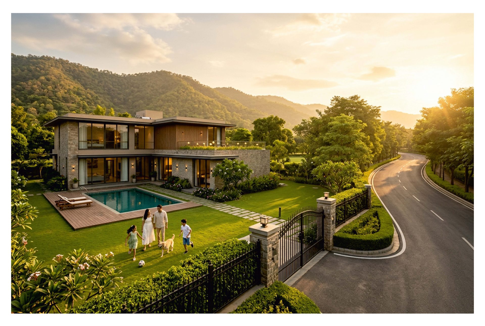 A one-acre luxury villa with pool and gardens at Lincoln Hills near Chandigarh